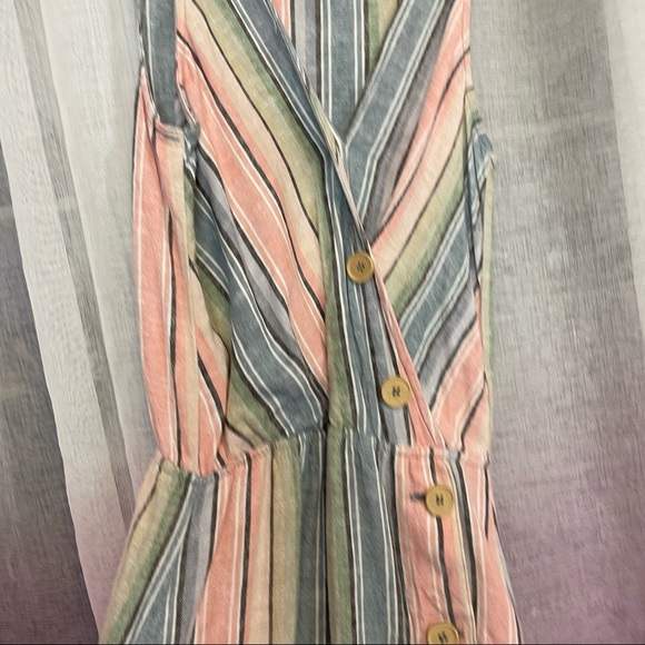 Indigo Rein Multicolor Linen Blend Striped Button V-Neck Midi Dress XS - Picture 4 of 10